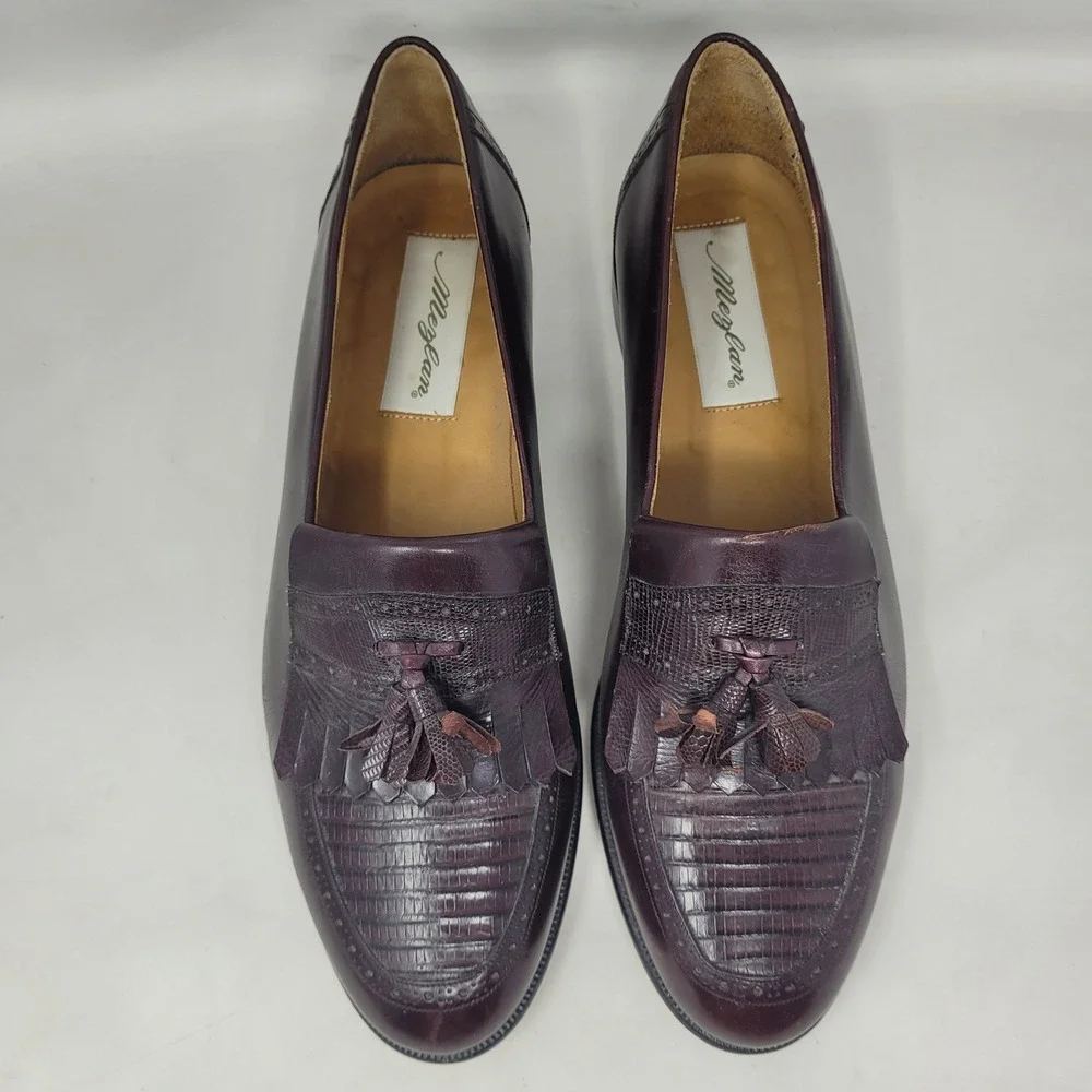 Mezlan Loafers 9.5M Burgundy Lizard Leather Riva Tassel Kiltie Luxury Old Money